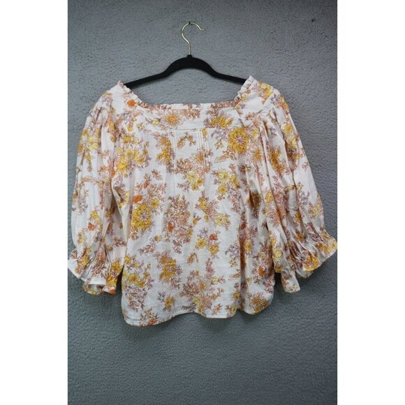 Cynthia Rowley Short Puff Sleeve Cropped Floral Top-Linen Blend-Size Small - Picture 6 of 7